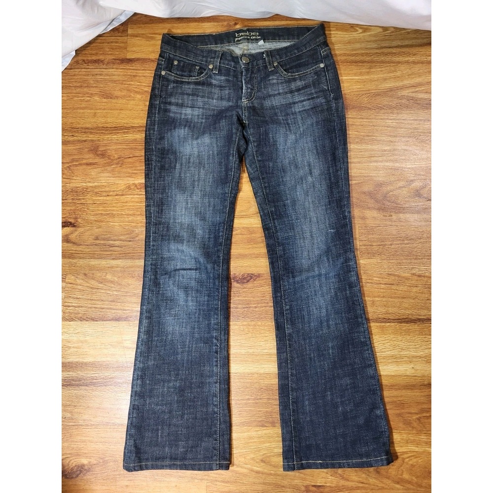 Vintage Bebe Premium Denim Flare Jeans Women Size 27 Embroidered Pockets Y2K USA